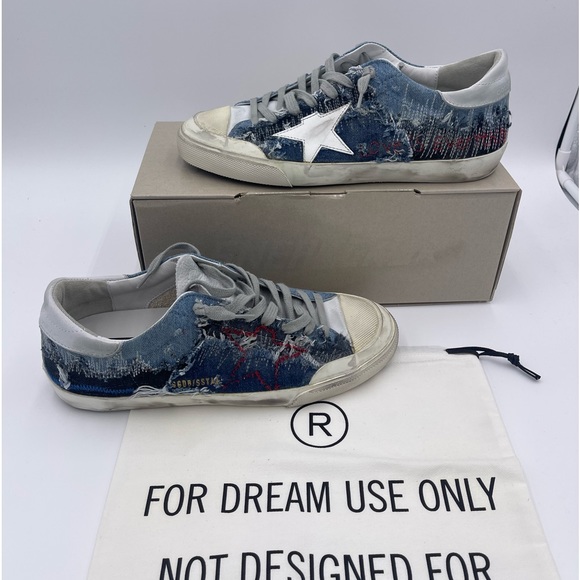 GOLDEN GOOSE SUPERSTAR DENIM UPPER UNSTITCHED AND LEATHER STAR NUBUCK AND HEELS - Picture 1 of 9